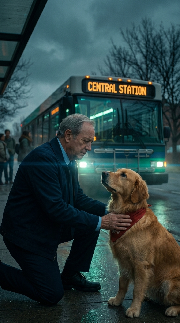 One cold evening, Frank finally steps off the bus and kneels beside Biscuit, ready to break the silence.