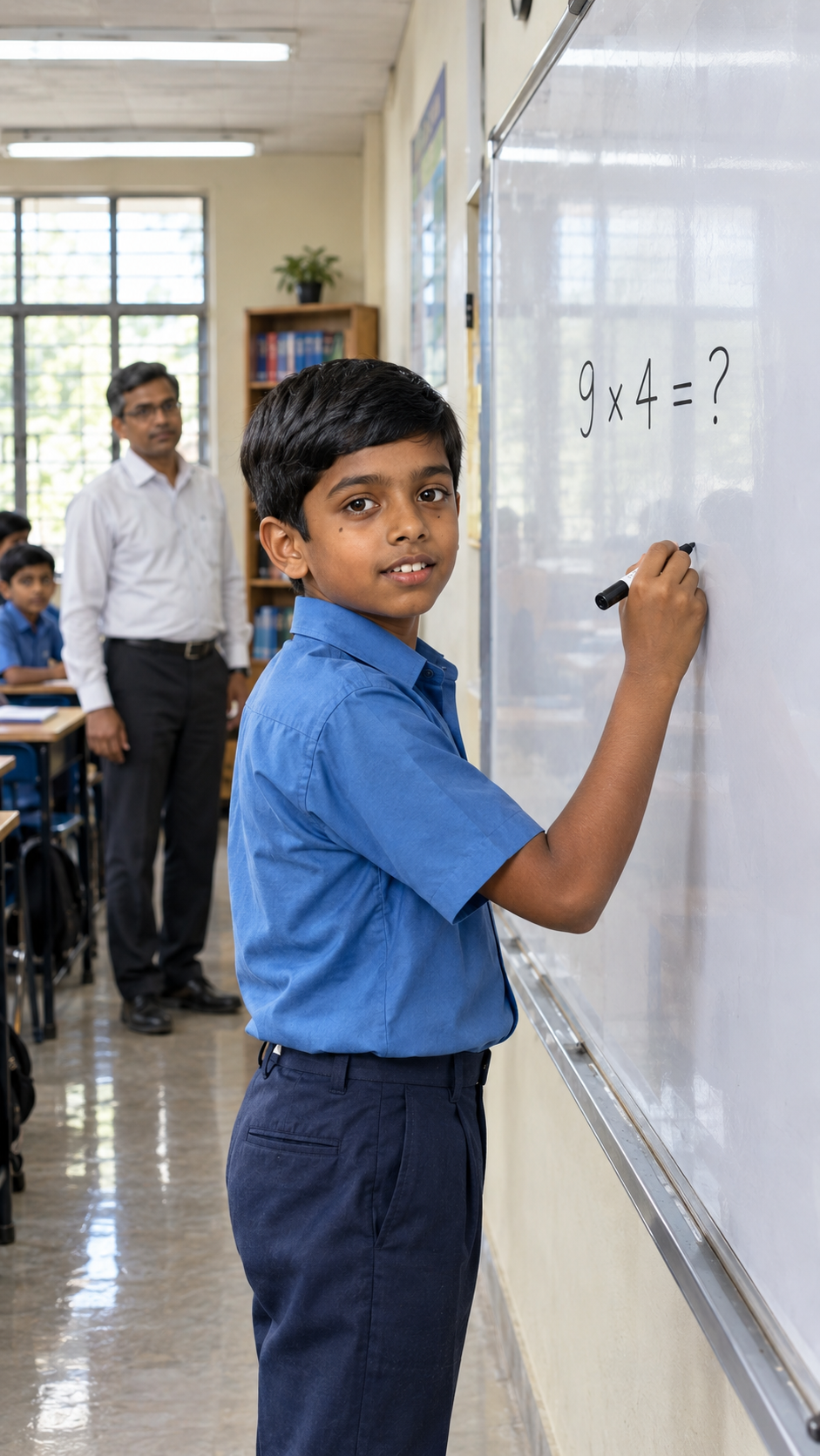 Ali studies the problem for several seconds, then makes his choice. His confidence is fragile but visible as he writes the wrong answer, 26, beneath the question.