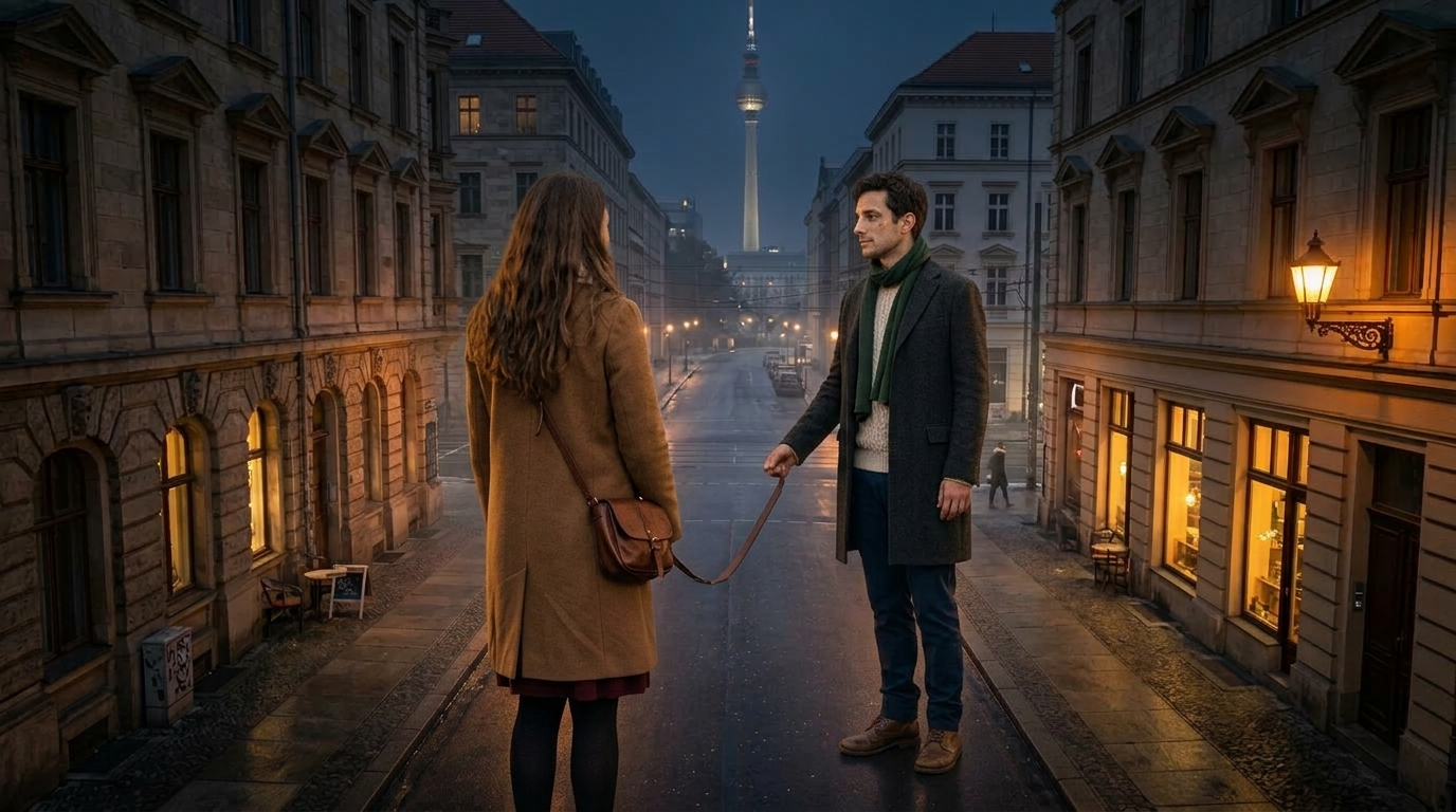 At the Berlin intersection, a small collision makes Marco and Anna stop; their first eye contact turns an ordinary night into a life-changing encounter.