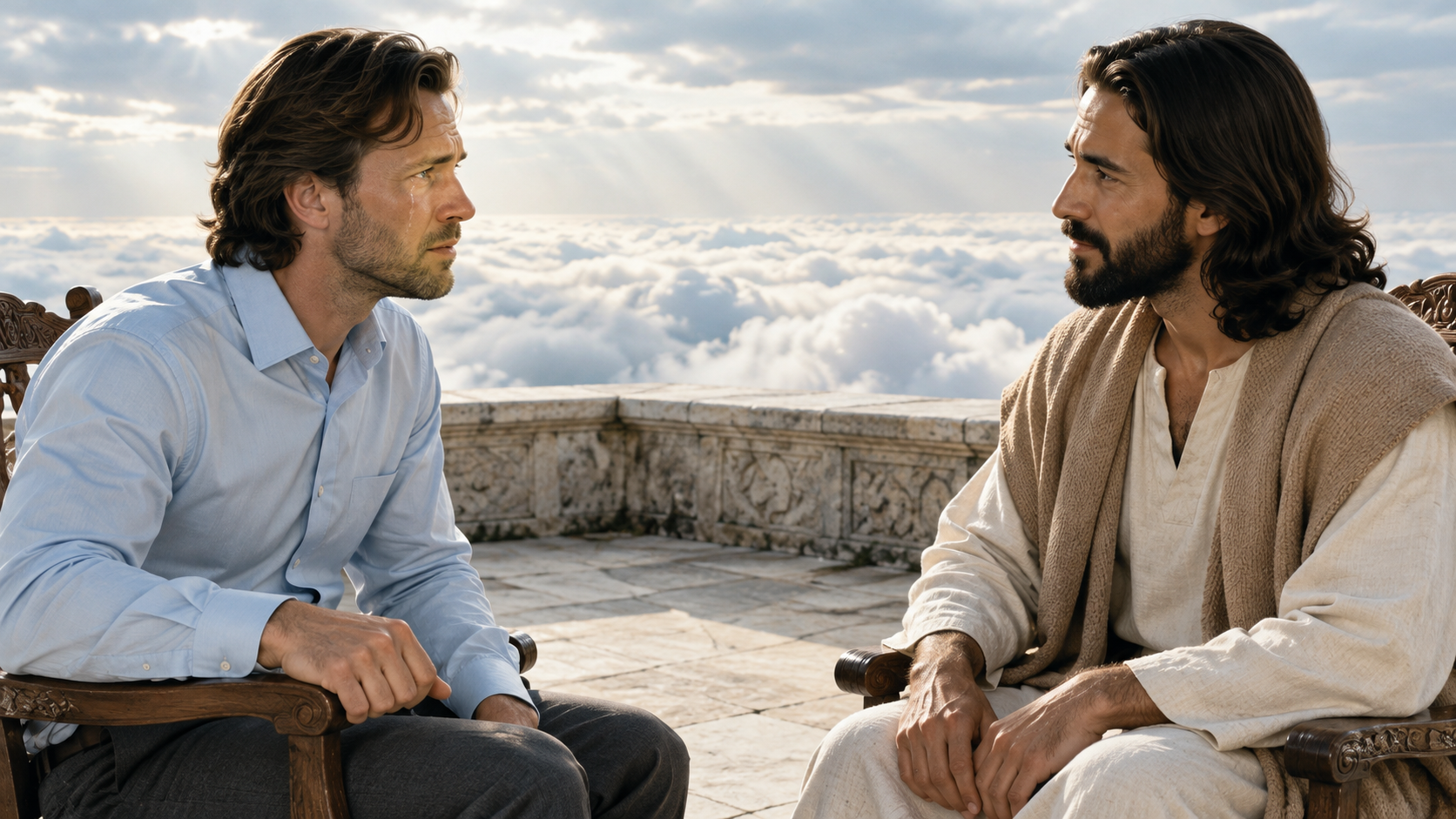 Jesús le pide paciencia. Deiter deja de contener el llanto y permite que las lágrimas expresen lo que no puede decir.