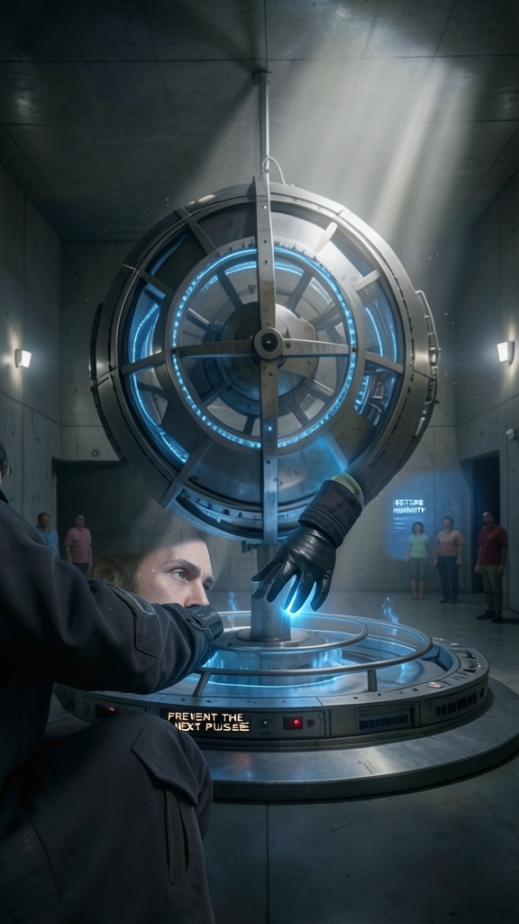 Elias chooses to prevent the next pulse, shutting down the machine and triggering a shockwave through the chamber.