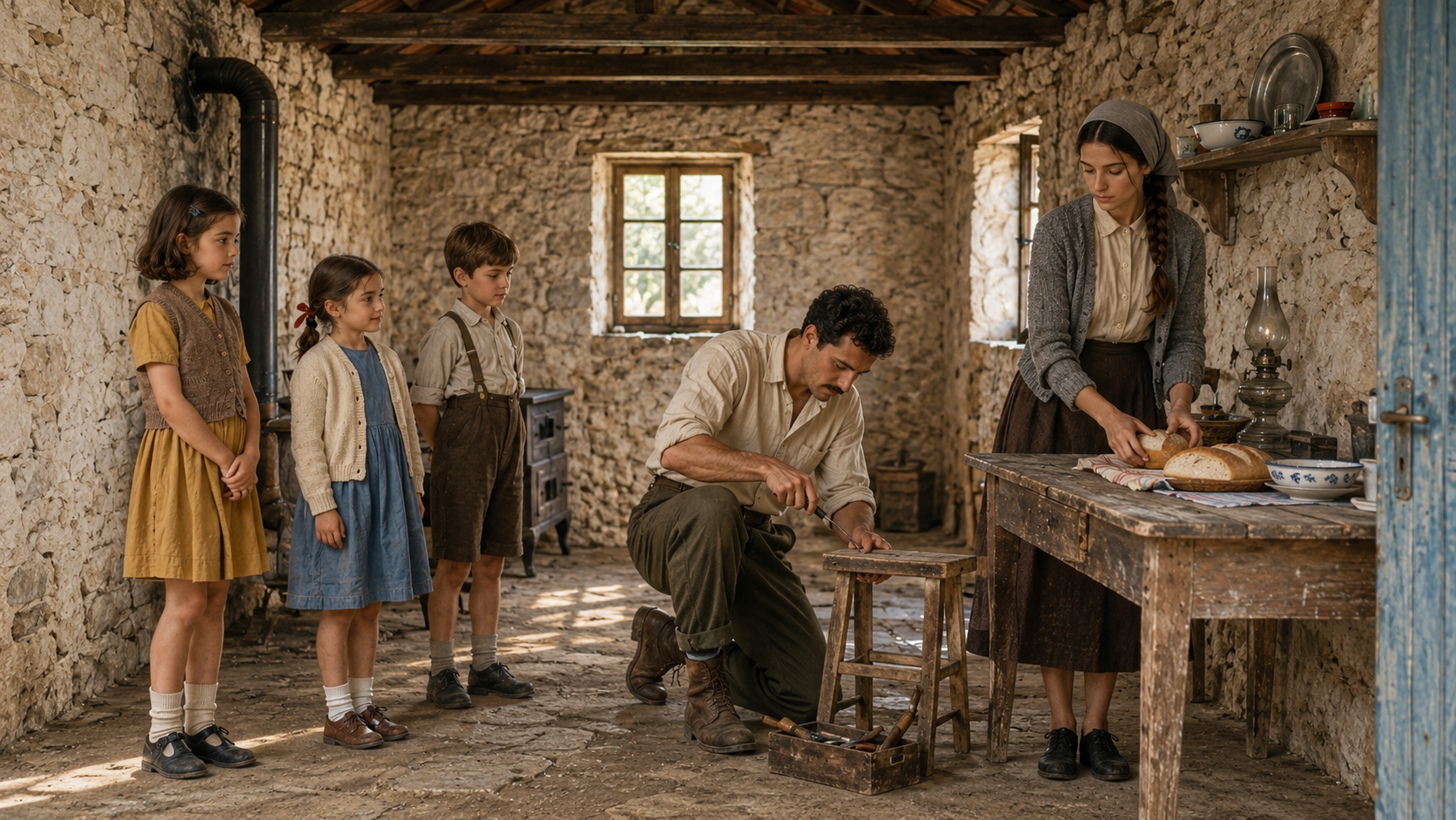 By 1950, Ruža and Đorđe are parents to Anđelina, Slavica, and Milan. Their home is poor and crowded, but the children's ordinary noise turns survival into a future they can see and touch.